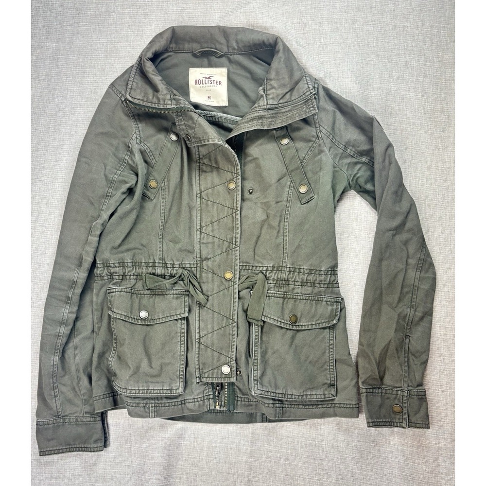 Hollister Jacket Womens Medium Olive Green Full Zip Field Military